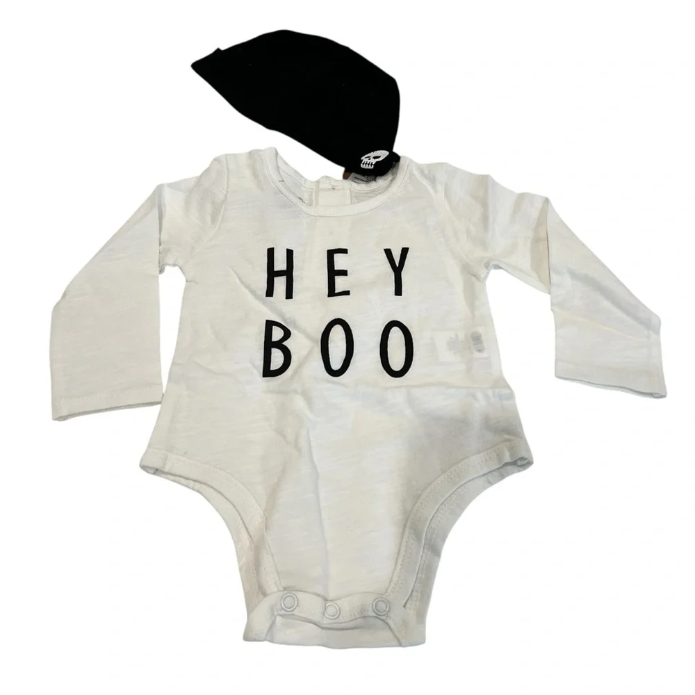 Mud Pie Hey Boo Halloween Outfit Set Bodysuit Pants Hat 6–9M NEW